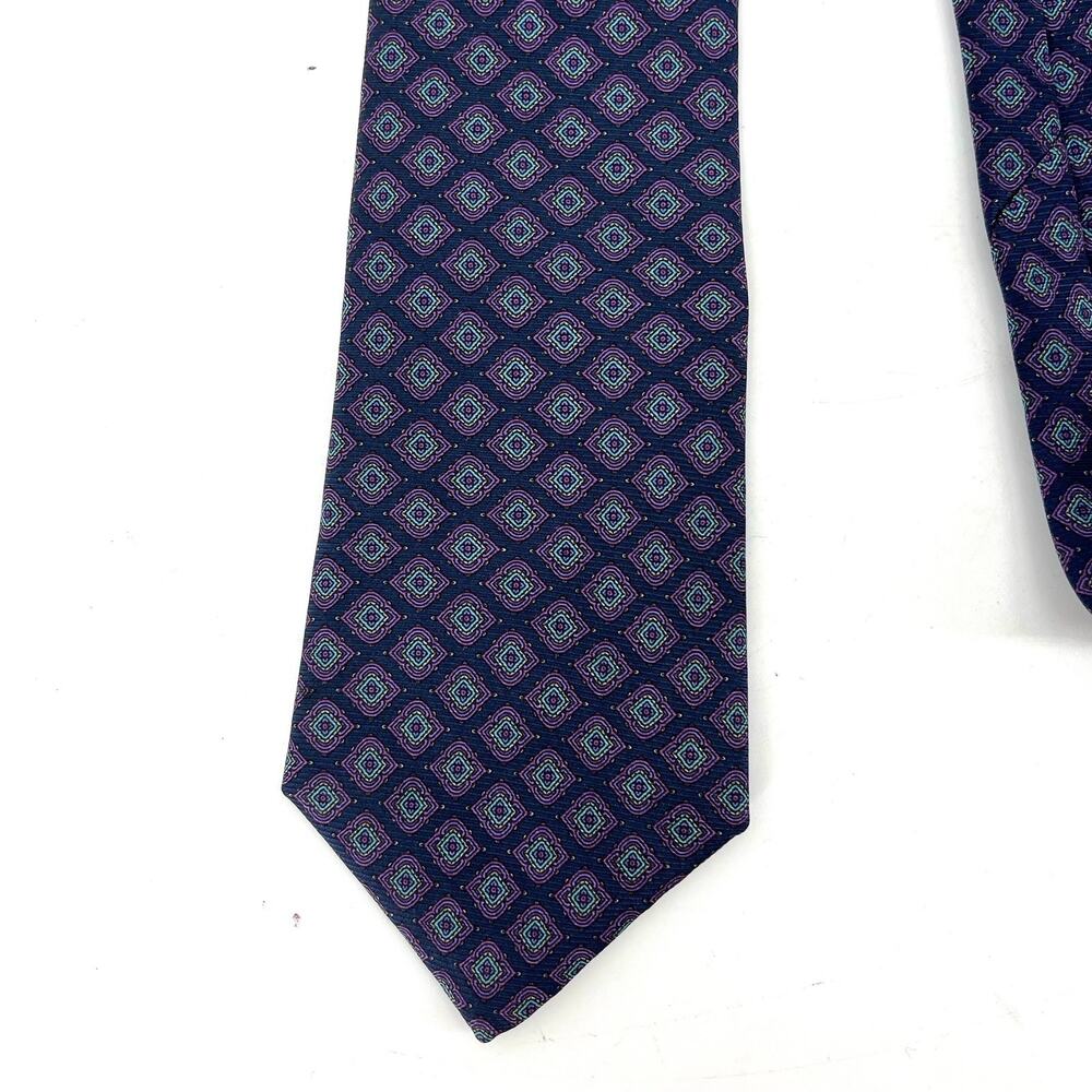 Saddle Club Men’s 100% Silk Blue‎ Purple Geometric Necktie (56 x 3.5) Designer